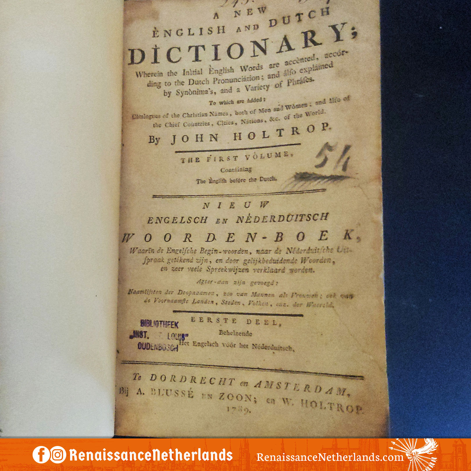 Two-Volume Dutch-English Dictionary by John Holtrop, 1789 & 1801